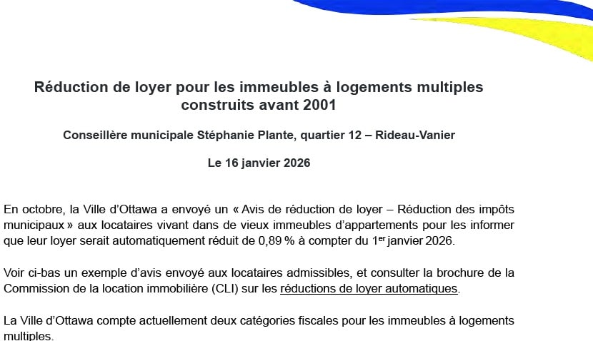 Réduction de loyer pour les immeubles à logements multiples construits avant 2001