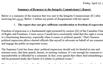 Summary of Response to the Integrity Commissioner’s Report