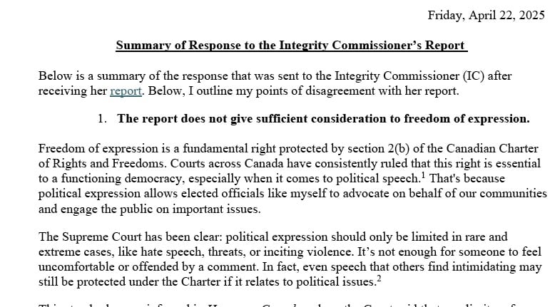 Summary of Response to the Integrity Commissioner’s Report