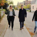 Councillor Stéphanie Plante, Mayor Mark Sutcliffe and MPP Lucille Collard on Lévis street during the Mayor's tour of Vanier.